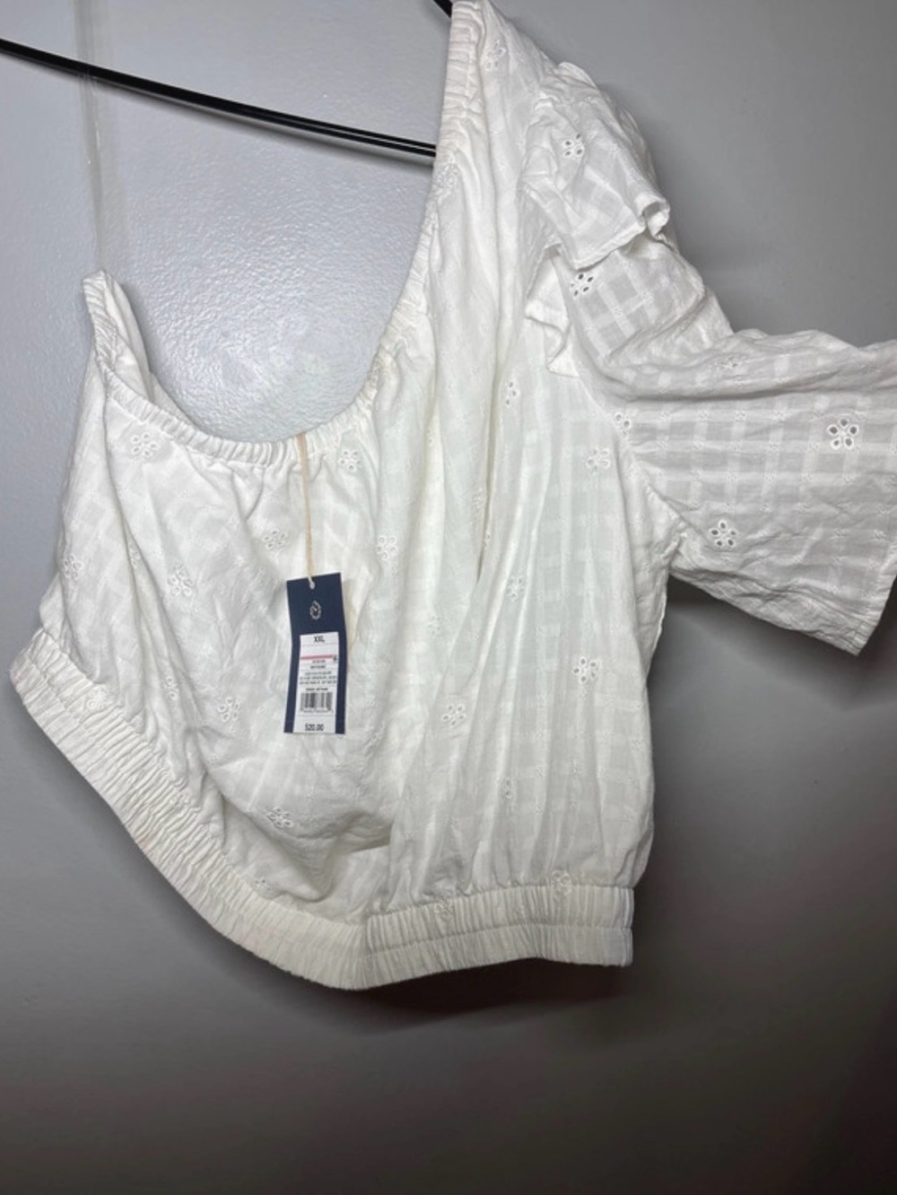 Women’s White Eyelet Off the Shoulder Cropped Top